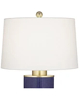 Gilson 24 1/2" High Modern Coastal Glam Table Lamps Set of 2 Gold Textured Blue Finish Ceramic Fabric White Shade Living Room Bedroom Bedside Nightsta