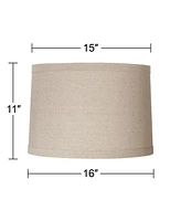 Set of 2 Natural Linen Medium Drum Lamp Shades 15" Top x 16" Bottom x 11" High (Spider) Replacement with Harp - Springcrest