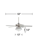 52" Journey Modern Indoor Ceiling Fan with Led Light Dimmable Remote Control Brushed Nickel Blade Clear Crystal Ball Strand for House Bedroom Living R