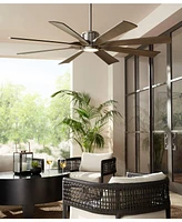 60" Defender Modern Large Outdoor Ceiling Fan with Led Light Remote Control Brushed Nickel Weathered Oak Blades Dimmable Damp Rated for Patio Exterior