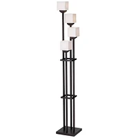 Light Tree Rustic Farmhouse Torchiere Floor Lamp Standing with Riser 76 3/4" Tall Bronze Iron 4-Light Square-Sided White Glass Shades Living Room Read