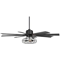 60" Defender Modern Industrial Indoor Ceiling Fan with Led Light Remote Control Matte Black Metal Cage for Living Kitchen House Bedroom Family Dining