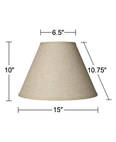 Set of 2 Empire Lamp Shades Fine Burlap Medium 6.5" Top x 15" Bottom x 10.75" Slant x 10" High Spider with Replacement Harp and Finial Fitting