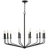 Franklin Iron Works Milanese Slender Black Chandelier Lighting 37 1/2" Wide Modern Industrial 12-Light Candelabra Fixture for Dining Room House Foyer