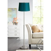 Sydnee Satin Teal Blue Medium Drum Lamp Shade 14" Top x 16" Bottom x 11" High (Spider) Replacement with Harp and Finial - Spring crest