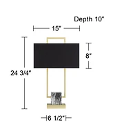 Carl Modern Table Lamp 24 3/4" High Gold Metal Gray Faux Marble Linear Frame Black Rectangular Shade Decor for Living Room Bedroom House Bedside Night