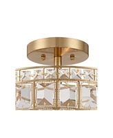 Vienna Full Spectrum Ibeza Modern Ceiling Light Semi Flush-Mount Fixture 15" Wide Soft Gold Metal Faceted Clear Crystal for Bedroom Kitchen Living Roo