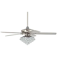 52" Journey Indoor Ceiling Fan with Light Led Dimmable Remote Control Brushed Nickel Silver Blades Crystal Ball Diamond Beads for Living Room Kitchen