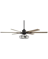 72" Expedition Industrial Rustic Indoor Ceiling Fan with Led 3-Light Remote Control Matte Black Oak Wood Cage for Living Room Kitchen House Bedroom Fa