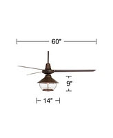 60" Turbina Dc Modern Industrial 3 Blade Indoor Outdoor Ceiling Fan with Led Light Remote Control Oil Rubbed Bronze Clear Hammered Glass Lantern Damp