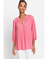 Olsen 100% Viscose 3/4 Sleeve Modern Eyelet Tunic Blouse