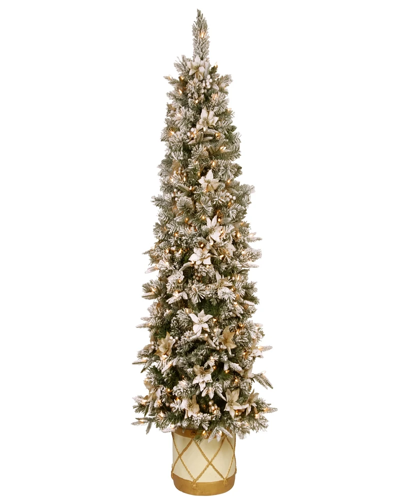 National Tree Company 6 ft. Pre-Lit Feel Real Artificial Frosted Colonial Fir Half Tree with 200 Clear Lights