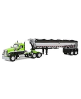 First Gear Dcp 1/64 Lime Green & Black Kenworth W990 Day Cab with Mac Half Round End Dump Trailer