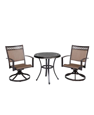 Mondawe 3-Piece Cast Aluminum Round 28 in. H Outdoor Bistro Set with Swivel Sling Chair