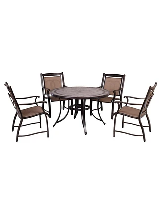 Mondawe Antique Bronze 5-Piece Cast Aluminum Round 28 in. H Outdoor Patio Dining Set and Umbrella Hole