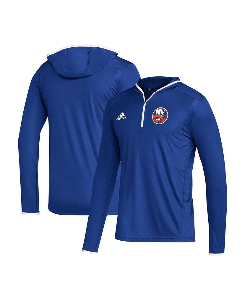 Adidas Men's Royal New York Islanders Team Long Sleeve Quarter-Zip Hoodie T-Shirt