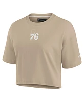 Fanatics Signature Women's Khaki Philadelphia 76ers Elements Super Soft Boxy Cropped T-Shirt