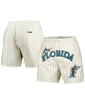 Pro Standard Men's Cream Florida Marlins Cooperstown Collection Pinstripe Retro Classic Woven Shorts
