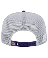 New Era Men's Purple Los Angeles Lakers Puff Print Team Code A-Frame 9FIFTY Trucker Snapback Hat