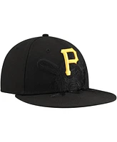 New Era Men's Black Pittsburgh Pirates Shadow Logo 59FIFTY Fitted Hat