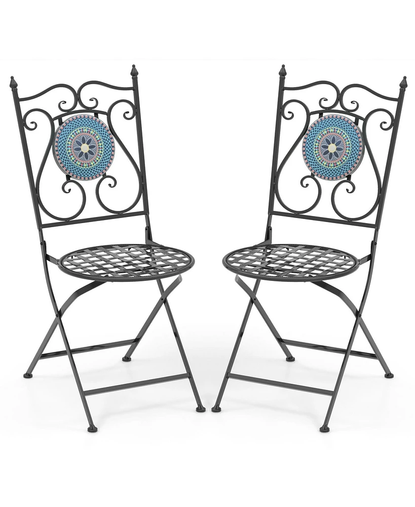 Slickblue Set of 2 Mosaic Chairs for Patio Metal Folding Chairs