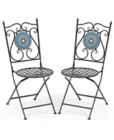 Slickblue Set of 2 Mosaic Chairs for Patio Metal Folding Chairs