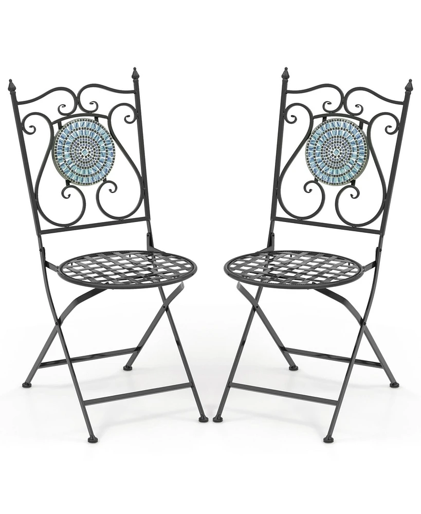 Slickblue Set of 2 Mosaic Chairs for Patio Metal Folding