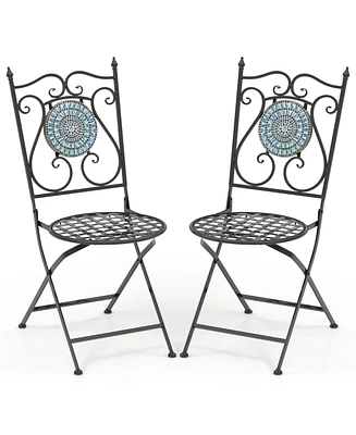 Slickblue Set of 2 Mosaic Chairs for Patio Metal Folding