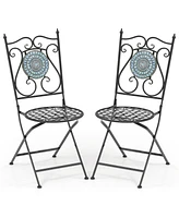 Slickblue Set of 2 Mosaic Chairs for Patio Metal Folding