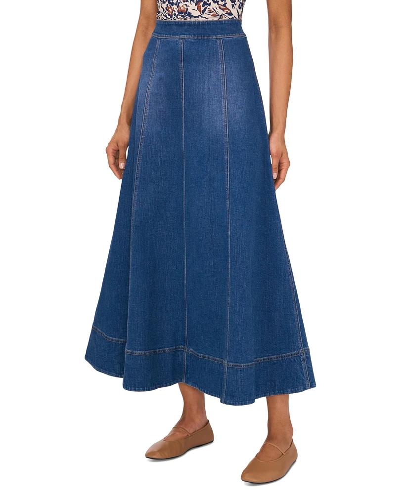 1.state Women's Seamed Denim Zip-Back Maxi Skirt