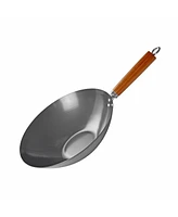 Commercial Chef 12" Carbon Steel Wok with Acacia Wood Handle, Non Stick Stir Fry Pan with Ceramic Coating, Safe for Any Cooktop or Grill, Lighter and