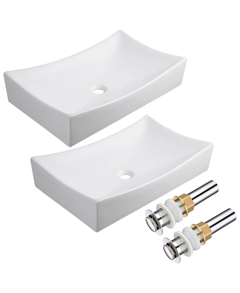 Yescom Aquaterior 2 Pack Rectangle Porcelain Above Counter Vessel Sink Basin with Pop up Drain