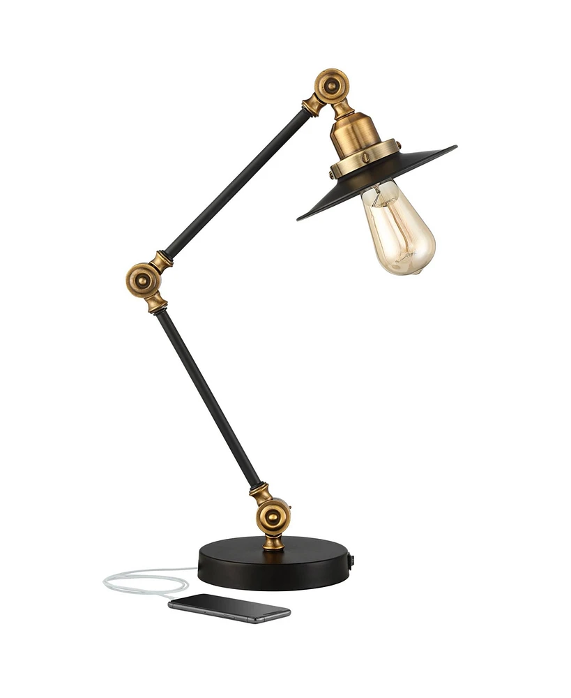 360 Lighting Taurus Industrial Rustic Western Desk Table Lamp with Usb Charging Port Adjustable 20" High Black Gold Metal for Living Room Bedroom Hous