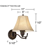 Barnes and Ivy Rosslyn Rustic French Country Swing Arm Wall Lamps Set of 2 Bronze Plug