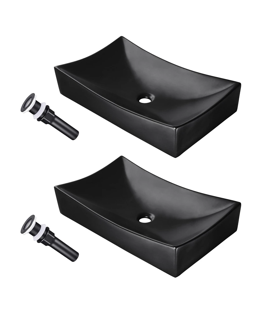 Aquaterior 26" Rectangle Bathroom Vessel Sink Ceramic Vanity Basin Drain 2 Pack