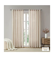 Madison Park Beals Faux Linen Rod Pocket and Back Tab Fleece Lined Curtain Panel, 50"W x 95"L