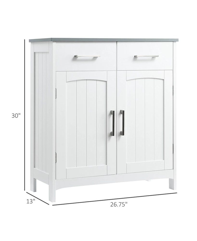 Kleankin Bathroom Floor Cabinet, Freestanding Linen Cabinet, Storage Cupboard with 2 Drawers, Double Doors, Adjustable Shelf, White