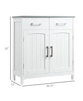 Kleankin Bathroom Floor Cabinet, Freestanding Linen Cabinet, Storage Cupboard with 2 Drawers, Double Doors, Adjustable Shelf, White