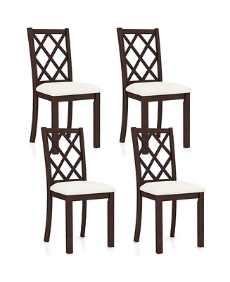 Costway Set of 2 Dining Chairs Wood Kitchen Side Chair with Inclined Backrest Cherry