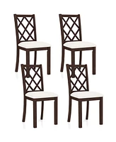 Costway Set of 2 Dining Chairs Wood Kitchen Side Chair with Inclined Backrest Cherry