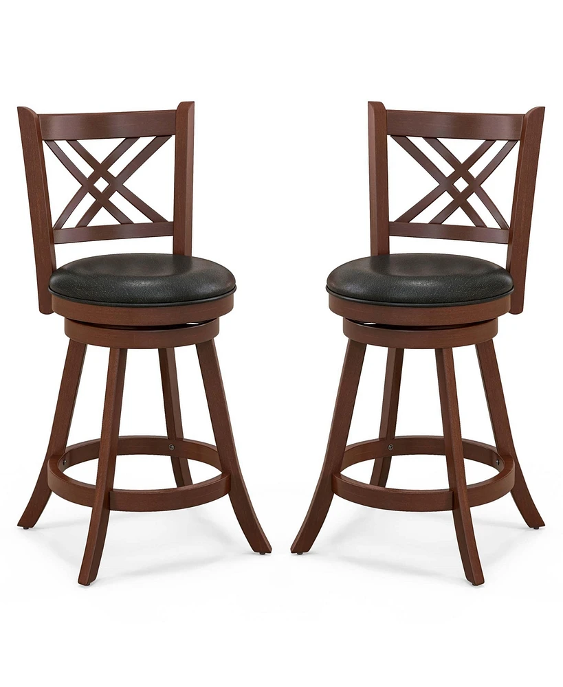 Costway 29'' Swivel Bar Stools Set of 2 Upholstered Counter Stools with Cushion & Footrests