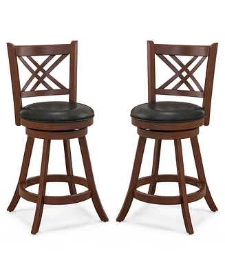 Costway 29'' Swivel Bar Stools Set of 2 Upholstered Counter Stools with Cushion & Footrests