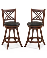 Costway 29'' Swivel Bar Stools Set of 2 Upholstered Counter Stools with Cushion & Footrests