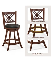 Costway 29'' Swivel Bar Stools Set of 2 Upholstered Counter Stools with Cushion & Footrests