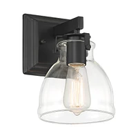 Possini Euro Design Bellis Industrial Modern Wall Light Sconce Black Hardwired 6.25" Fixture Clear Curving Glass Shade for Bedroom Bathroom Vanity Rea