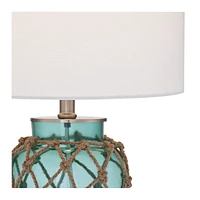 360 Lighting Crosby Coastal Beach Style Accent Table Lamp with Table Top Dimmer 22.5" High Blue Green Glass Rope Netting Off White Fabric Drum Shade f