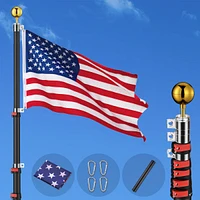 Yescom Ez Go 20 Ft Telescopic Aluminum Flag Pole Kit with 136 Led Solar Light Us Flag Garden