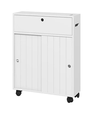 Kleankin Bathroom Toilet Paper Cabinet on Wheels with Storage,