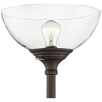360 Lighting Riley Rustic Farmhouse Torchiere Floor Lamp Standing 72" Tall Painted Bronze Brown Metal 3-Light Clear Glass Shade for Living Room Readin