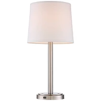 360 Lighting Camile Modern Table Lamps 25" High Set of 2 with Hotel Style Usb Charging Port Brushed Nickel Off White Drum Shade for Living Room Desk B